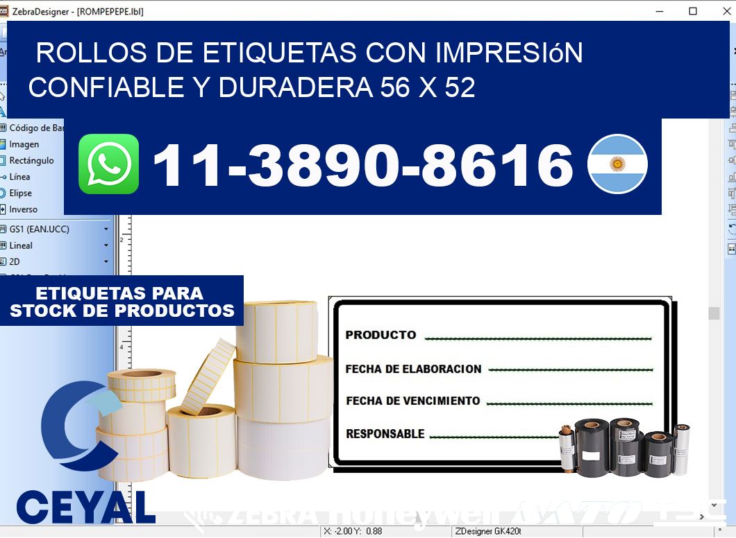 rollos de etiquetas con impresión confiable y duradera 56 x 52