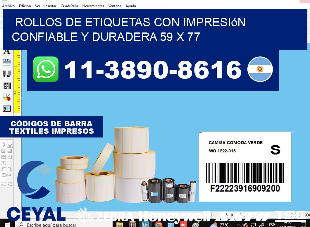 rollos de etiquetas con impresión confiable y duradera 59 x 77