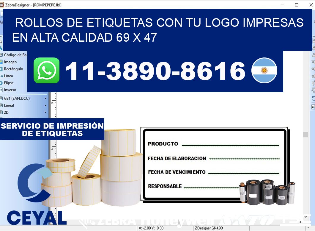 rollos de etiquetas con tu logo impresas en alta calidad 69 x 47
