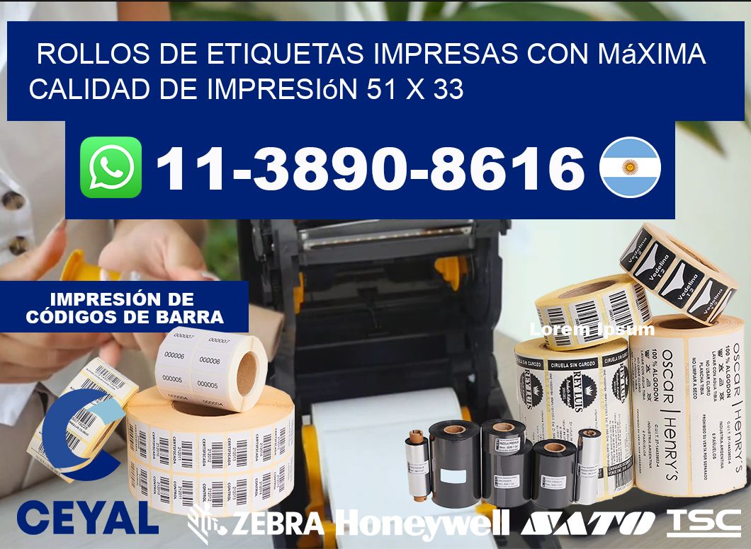 rollos de etiquetas impresas con máxima calidad de impresión 51 x 33