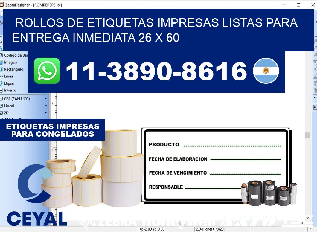 rollos de etiquetas impresas listas para entrega inmediata 26 x 60