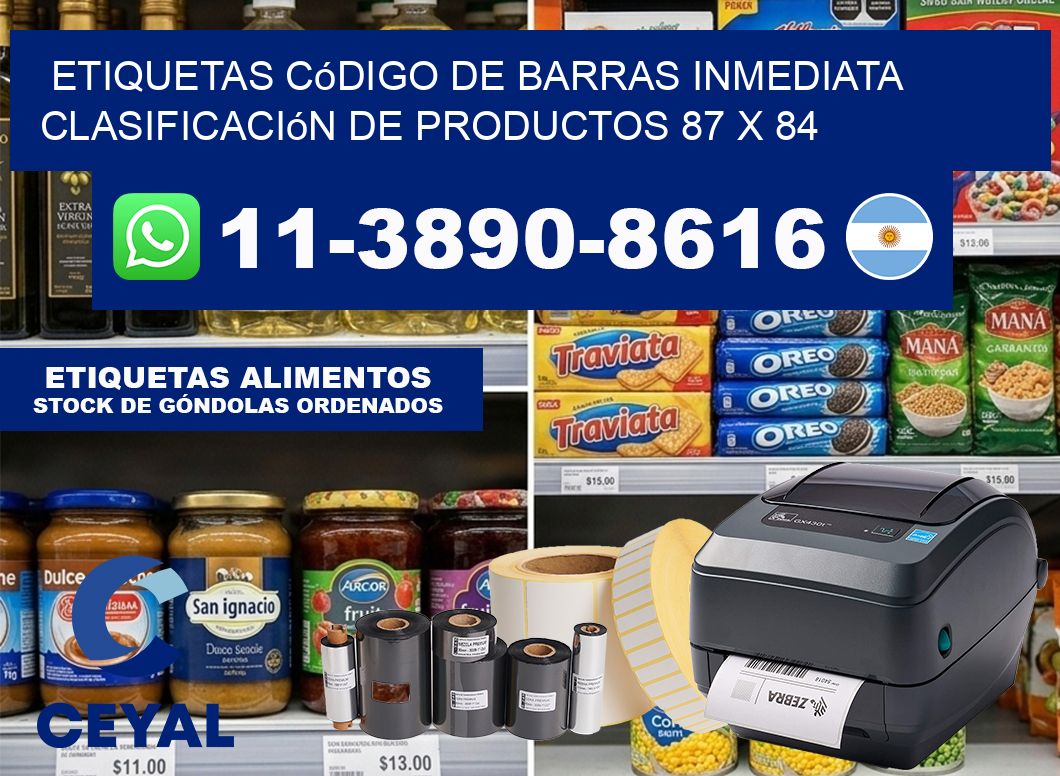 Etiquetas código de barras inmediata clasificación de productos 87 x 84