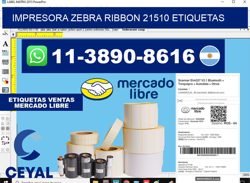 impresora zebra ribbon 21510 etiquetas