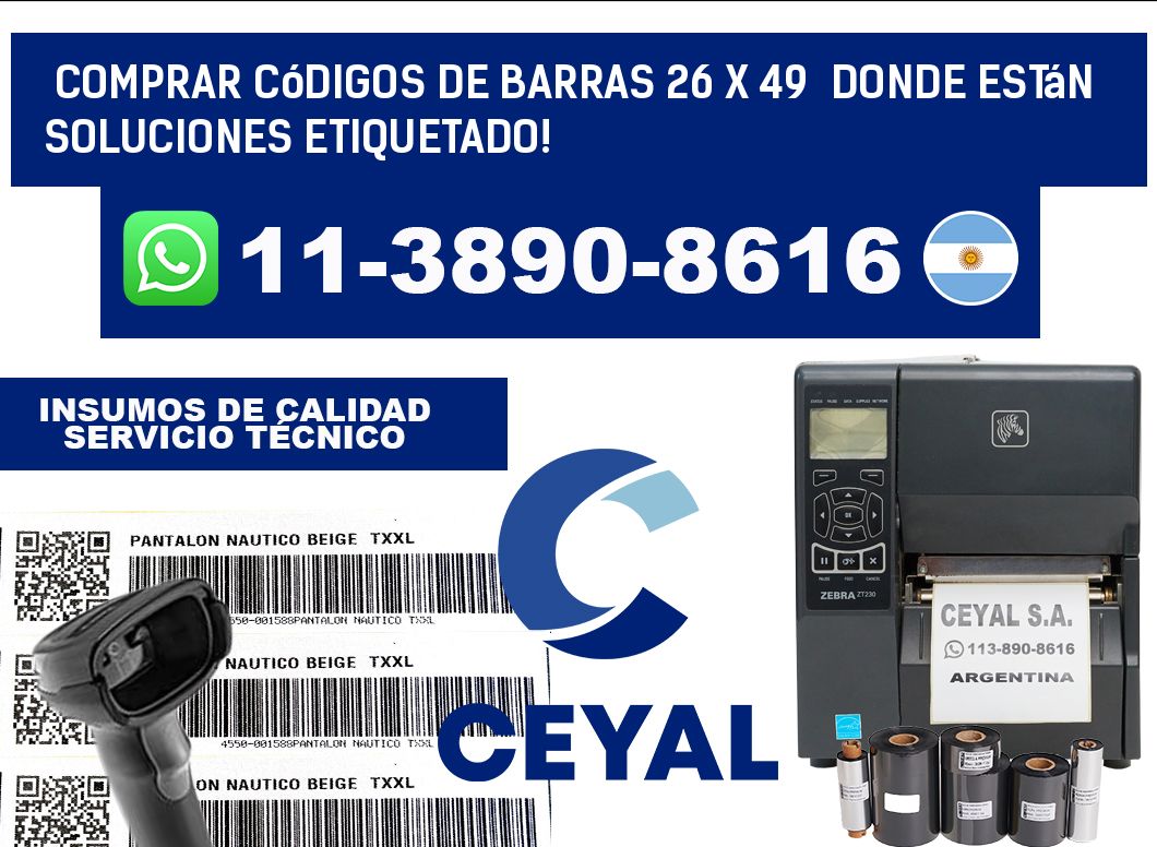 Comprar códigos de barras 26 x 49  donde están soluciones etiquetado!
