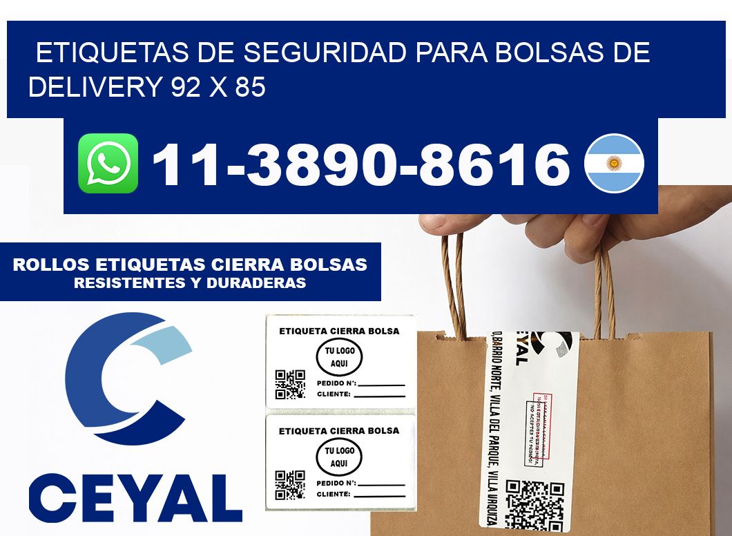 ETIQUETAS DE SEGURIDAD PARA BOLSAS DE DELIVERY 92 x 85