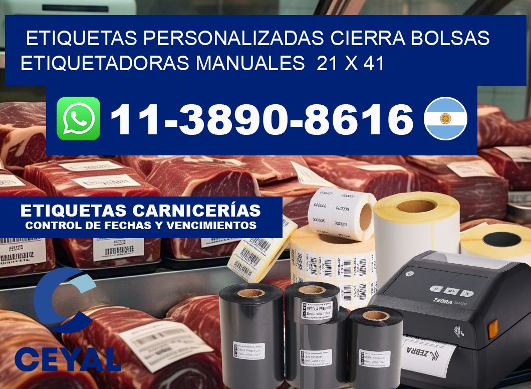 etiquetas personalizadas cierra bolsas  Etiquetadoras Manuales  21 x 41