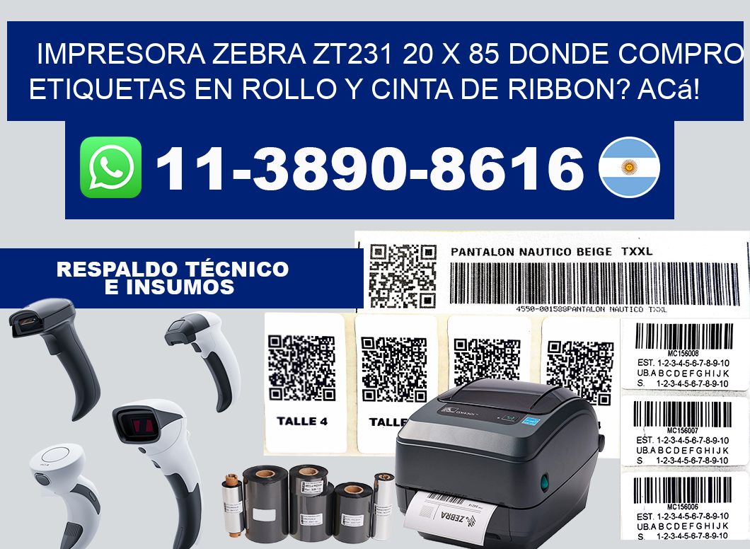 impresora zebra zt231 20 x 85 Donde compro etiquetas en rollo y cinta de ribbon? Acá!