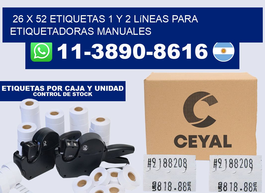 26 x 52 Etiquetas 1 y 2 líneas para etiquetadoras manuales