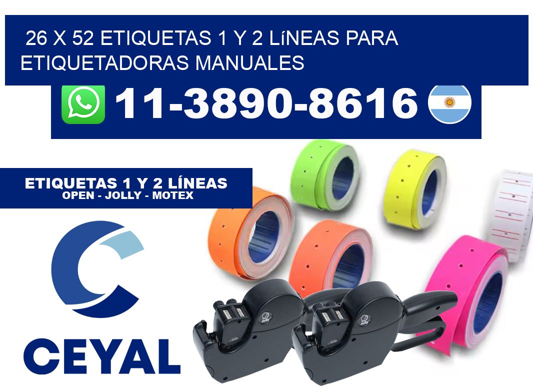 26 x 52 Etiquetas 1 y 2 líneas para etiquetadoras manuales