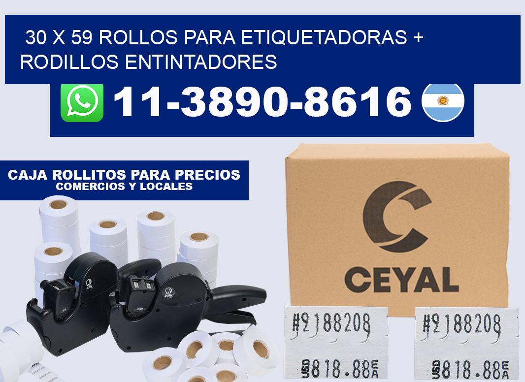 30 x 59 rollos para etiquetadoras + rodillos entintadores