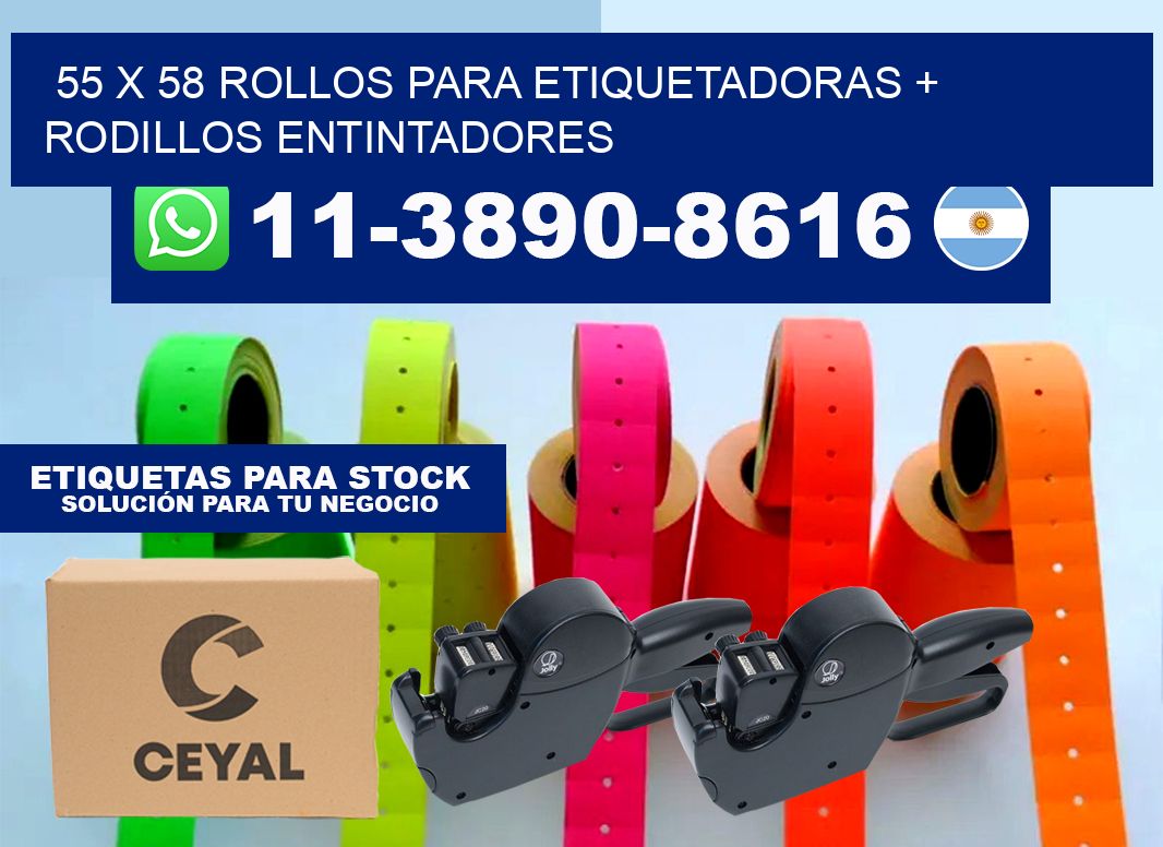 55 x 58 rollos para etiquetadoras + rodillos entintadores