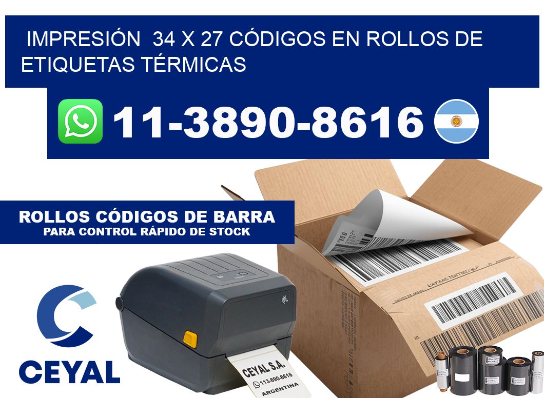 IMPRESIÓN  34 x 27 CÓDIGOS EN ROLLOS DE ETIQUETAS TÉRMICAS