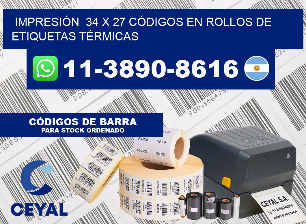 IMPRESIÓN  34 x 27 CÓDIGOS EN ROLLOS DE ETIQUETAS TÉRMICAS