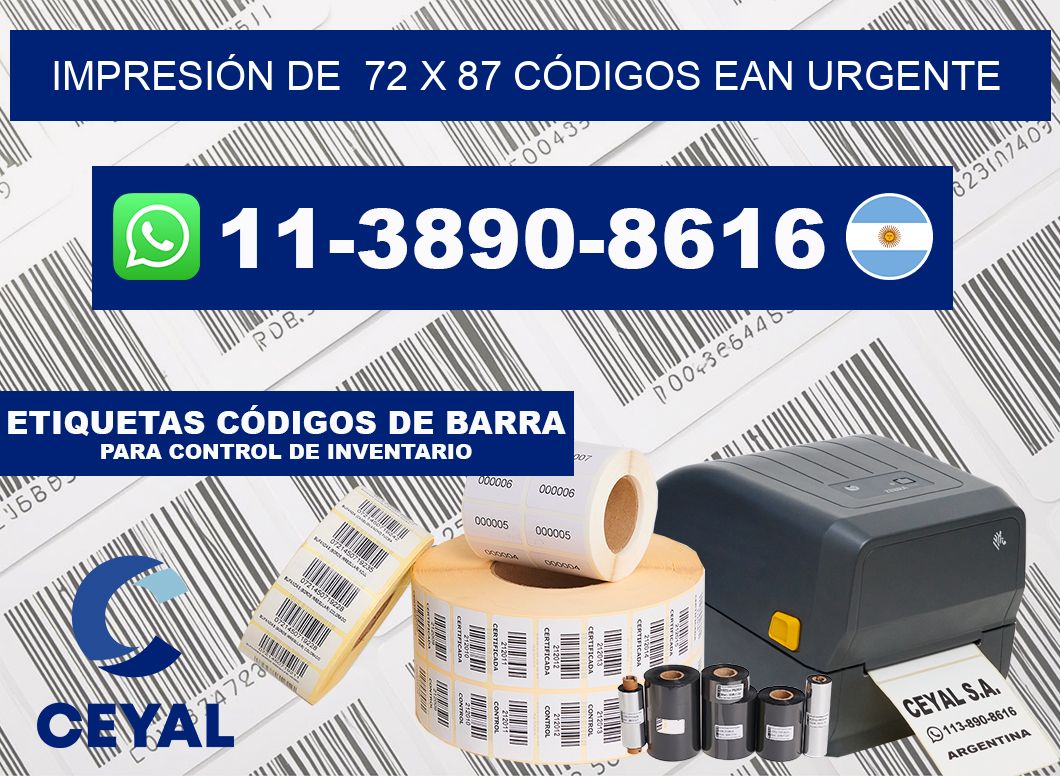 IMPRESIÓN DE  72 x 87 CÓDIGOS EAN URGENTE