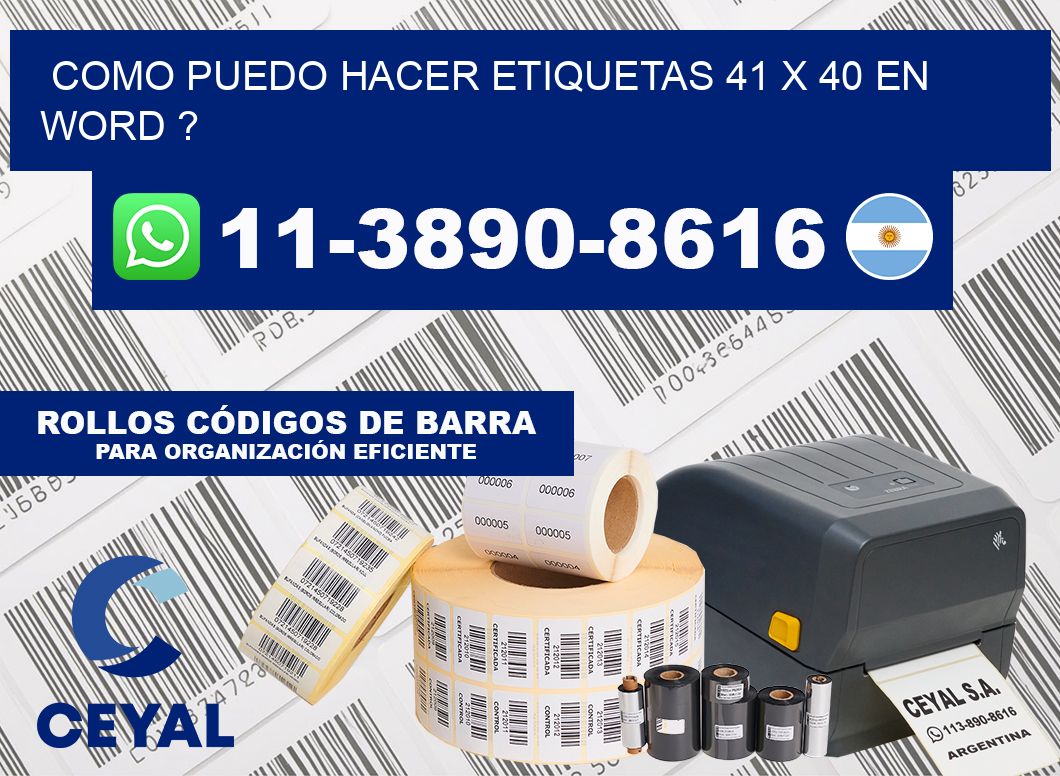 como puedo hacer etiquetas 41 x 40 en word ?