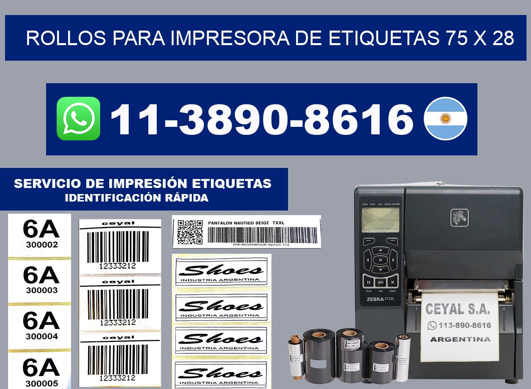 rollos para impresora de etiquetas 75 x 28